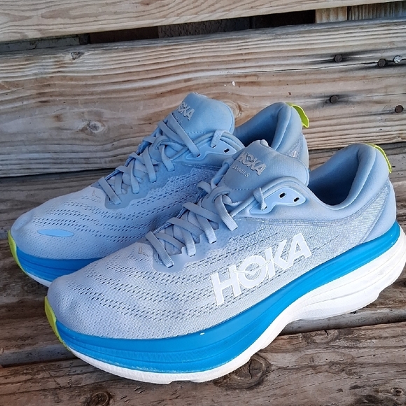 Hoka Bondi 8  Sky Blue and White Athletic Shoes - Picture 6 of 15